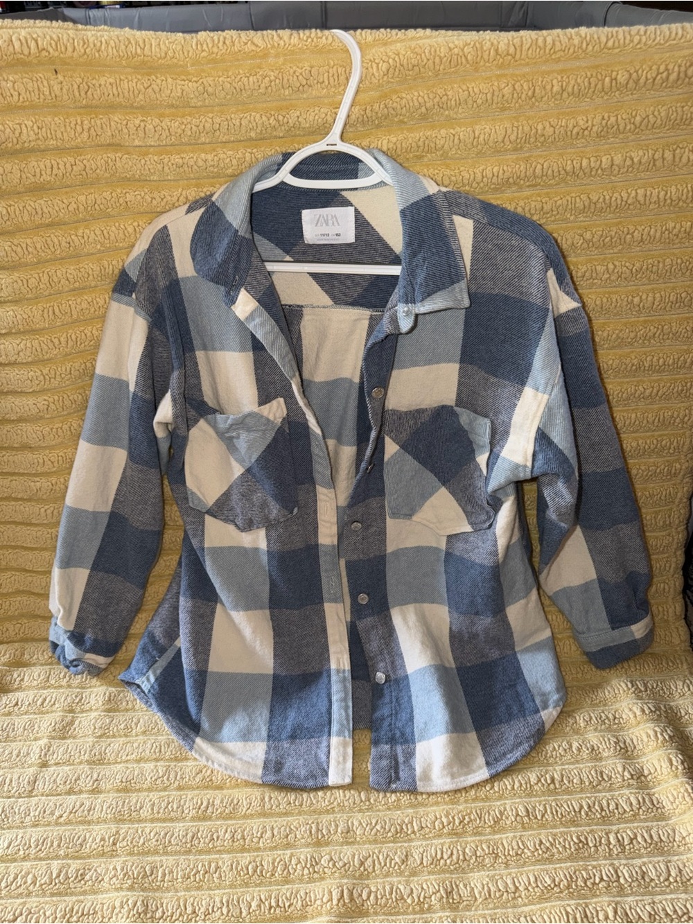 Zara Blue and Cream Plaid Button-Down Shirt